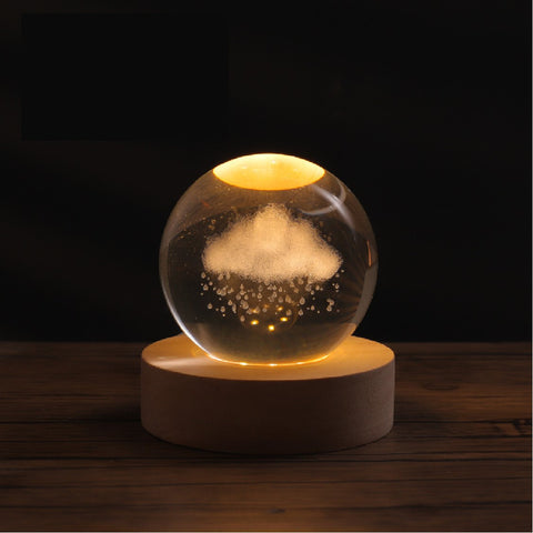 3D Rainy Cloud Crystal Ball Nightlight lamp Table Lamp LED Wooden Base