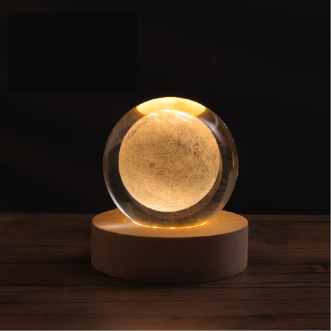 3D Moon Crystal Ball Nightlight lamp Table Lamp LED Wooden Base