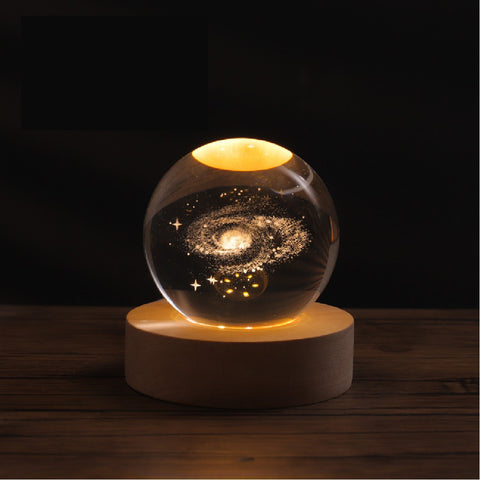 3D Galaxy Crystal Ball Nightlight lamp Table Lamp LED Wooden Base