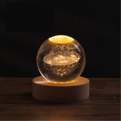 3D Galaxy Crystal Ball Nightlight lamp Table Lamp LED Wooden Base