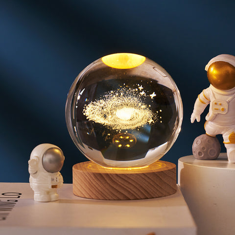 3D Saturn Crystal Ball Night Light Lamp LED Table Lamp Wooden Base