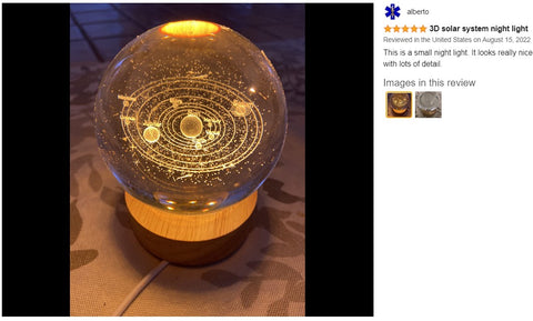 3D Saturn Crystal Ball Night Light Lamp LED Table Lamp Wooden Base