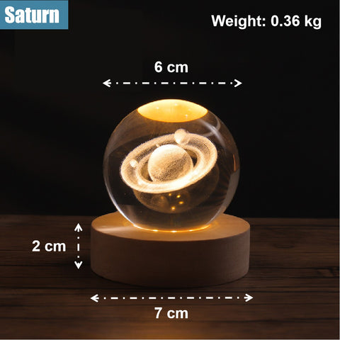 3D Saturn Crystal Ball Night Light Lamp LED Table Lamp Wooden Base