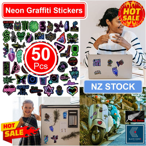 50PCS Neon Graffiti Stickers Scooter Laptop Suitcase Waterproof