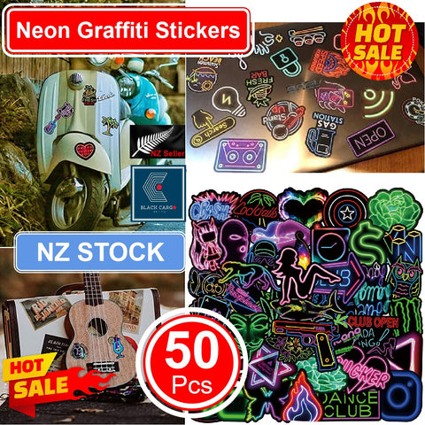 50PCS Neon Graffiti Stickers Scooter Laptop Suitcase Waterproof