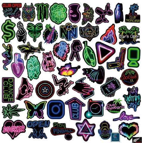 50PCS Neon Graffiti Stickers Scooter Laptop Suitcase Waterproof