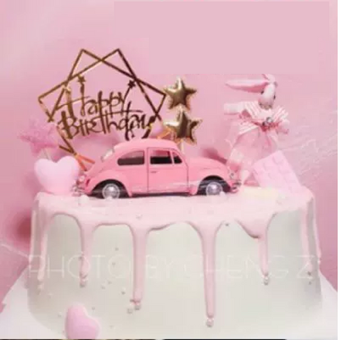 Cake Topper Cake Decoration - VW Beetle Car - Pink