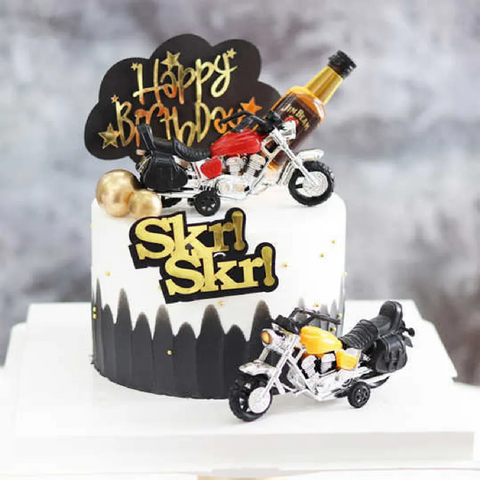 Cake Topper Cake Decoration - Classic Chopper Motorcycle - Yellow