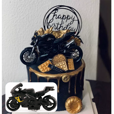 Cake Topper Cake Decoration - Motorcycle Street Bike - Black - Large