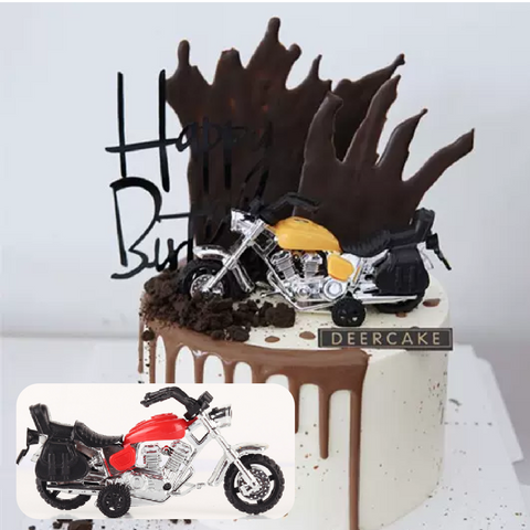 Cake Topper Cake Decoration - Classic Chopper Motorcycle - Red