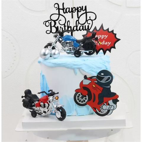 Cake Topper Cake Decoration - Classic Chopper Motorcycle - Red