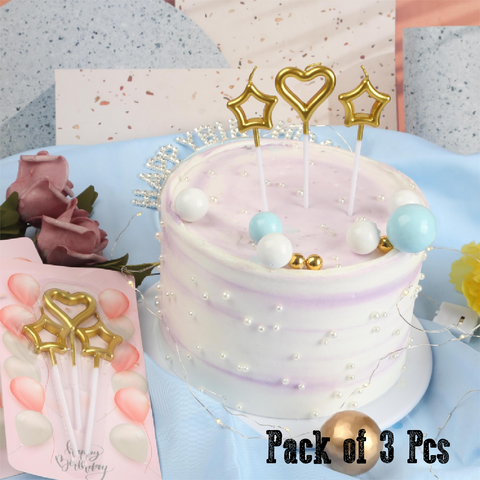 Cake Decoration Cake/Cupcake Candle - Golden Heart & Stars - Set of 3