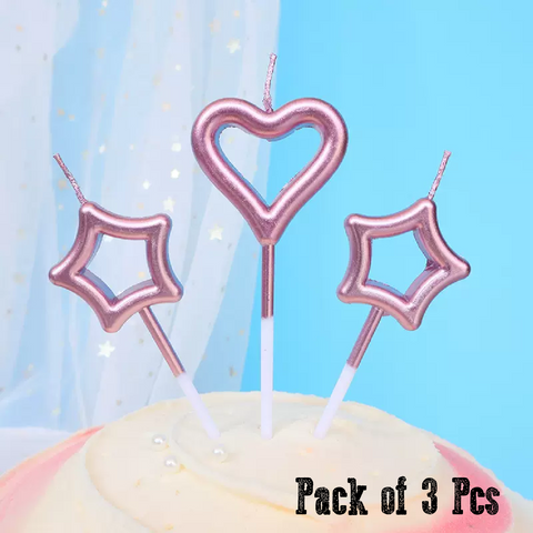 Cake Decoration Cake/Cupcake Candle - Pink Heart & Stars - Set of 3