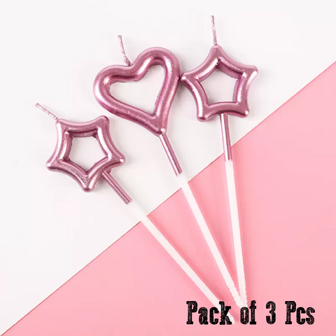 Cake Decoration Cake/Cupcake Candle - Pink Heart & Stars - Set of 3
