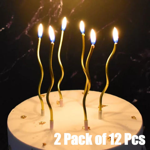 Cake Decoration Cake/Cupcake Candle Gold Curly Design - Box of 12