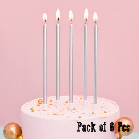 6Pcs Cake Decoration Cake/Cupcake Candle Cake Topper - Silver