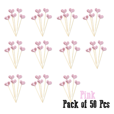 Cupcake Topper Cake Decorations Cake Topper Pink Hearts - 50 Pack