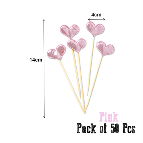 Cupcake Topper Cake Decorations Cake Topper Pink Hearts - 50 Pack