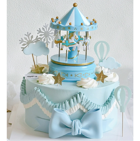 Cake Topper Cake Decoration Musical Carousel - Blue