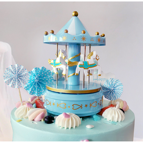 Cake Topper Cake Decoration Musical Carousel - Blue