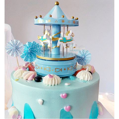 Cake Topper Cake Decoration Musical Carousel - Blue