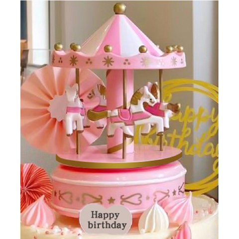 Cake Topper Cake Decoration Musical Carousel - Pink