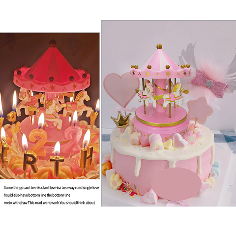 Cake Topper Cake Decoration Musical Carousel - Pink