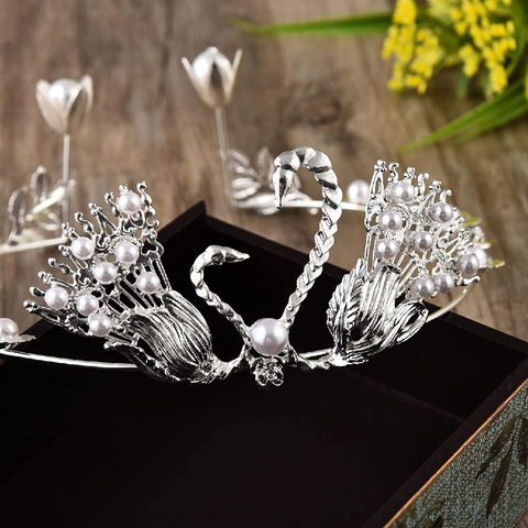 Cake Topper Cake Decoration Wedding Bridal Tiara Vintage Swan Crown - Silver