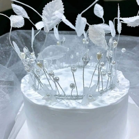 Cake Topper Cake Decoration Wedding Bridal Tiara Vintage Leaf Crown with Pearls