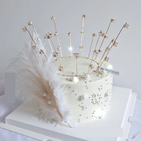 Cake Topper Cake Decoration Wedding Bridal Tiara Vintage Crown with Stars - Gold