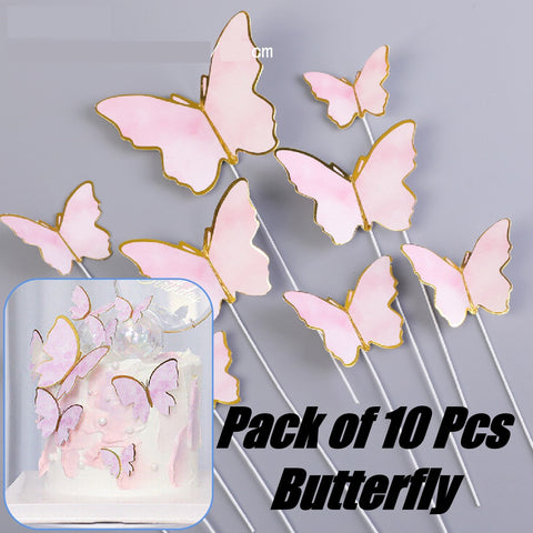 10Pcs Cake Decoration Cake Topper 3D Butterflies - Pink