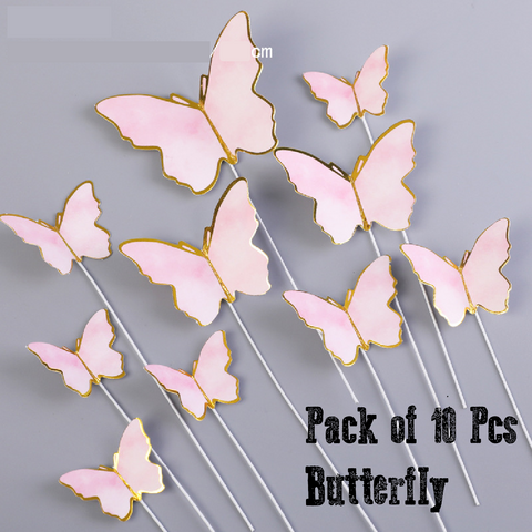 10Pcs Cake Decoration Cake Topper 3D Butterflies - Pink