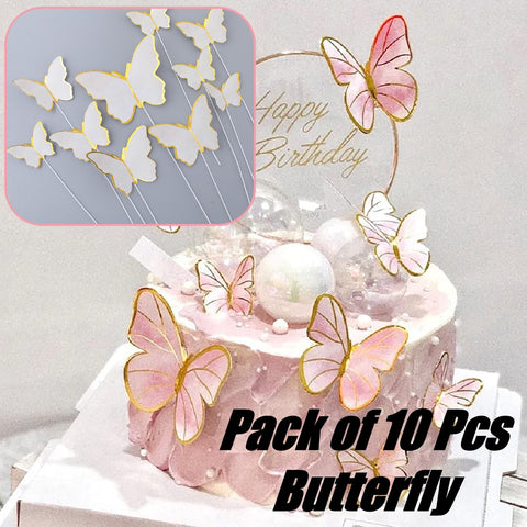 10Pcs Cake Decoration Cake Topper 3D Butterflies - White