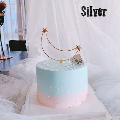 Cake Decoration Cake Topper Metal Stars & Moon - Silver