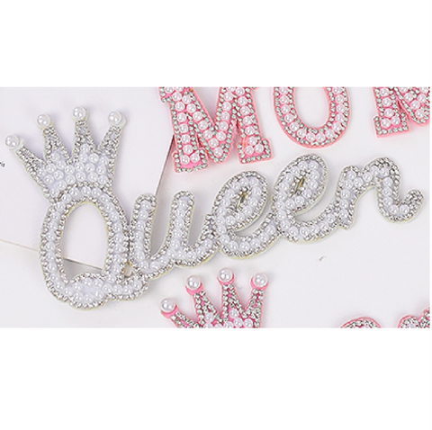 Cake Topper Cake Decoration QUEEN, Sparkly Pearl - White