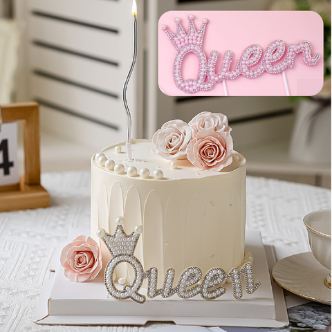 Cake Topper Cake Decoration QUEEN, Sparkly Pearl - Pink