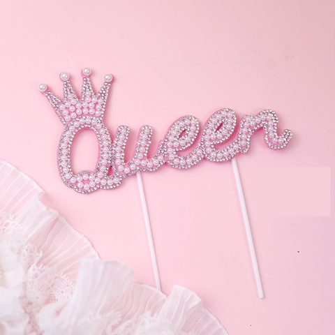 Cake Topper Cake Decoration QUEEN, Sparkly Pearl - Pink