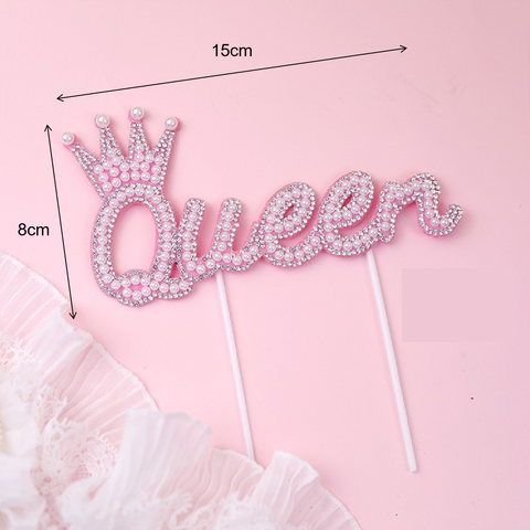 Cake Topper Cake Decoration QUEEN, Sparkly Pearl - Pink