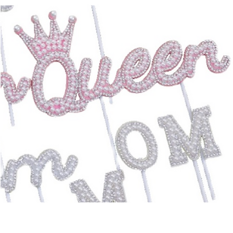 Cake Topper Cake Decoration QUEEN, Sparkly Pearl - Pink