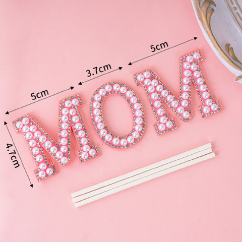 Cake Topper Cake Decoration 'MOM' Mother's Day Sparkly Pearl - Pink