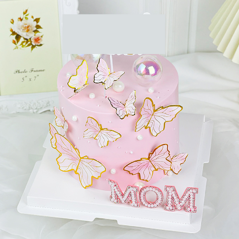 Cake Topper Cake Decoration 'MOM' Mother's Day Sparkly Pearl - Pink