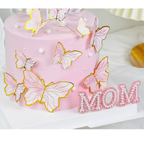 Cake Topper Cake Decoration 'MOM' Mother's Day Sparkly Pearl - Pink