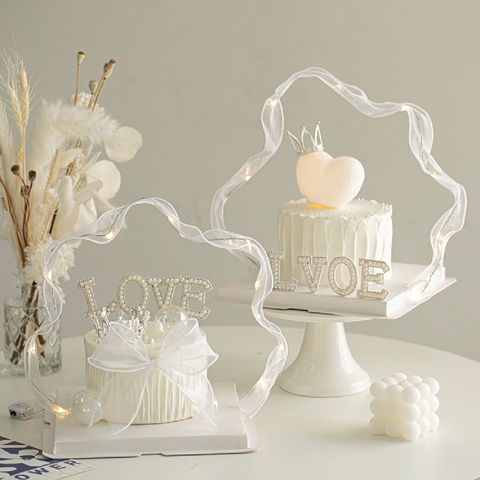 Cake Topper Cake Decoration LOVE, Sparkly Pearl - White