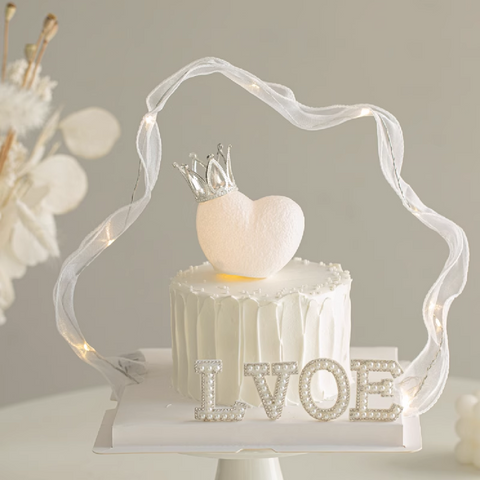 Cake Topper Cake Decoration LOVE, Sparkly Pearl - White