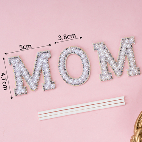 Cake Topper Cake Decoration 'MOM' Mother's Day Sparkly Pearl - White