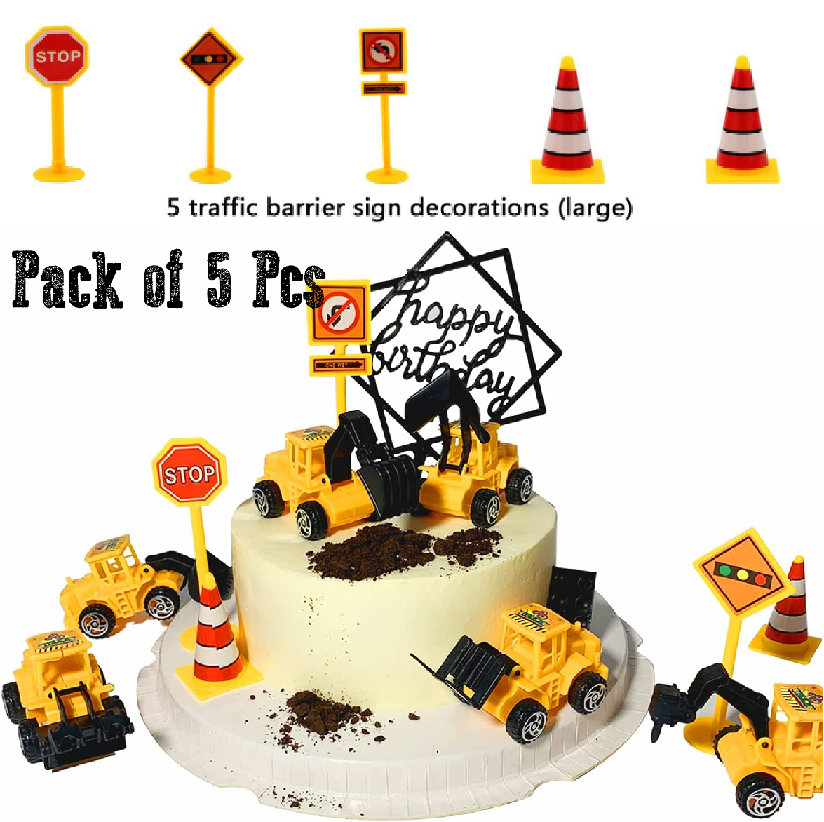 Sold Sign Cake Topper File Cake Topper Decoration Construction Road Signs/Barricades - Set of 5Pc ...