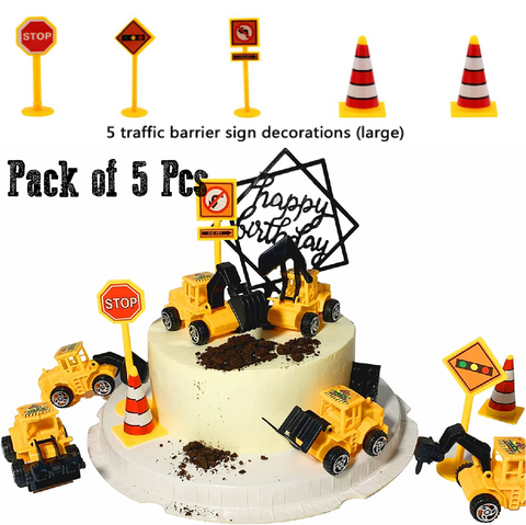 Cake Topper Decoration Construction Road Signs/Barricades - Set of 5Pcs