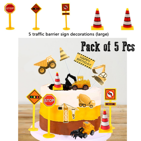 Cake Topper Decoration Construction Road Signs/Barricades - Set of 5Pcs