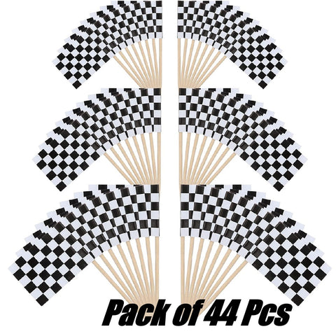 Cake Decoration Cupcake Topper - Race Checkered Flags - Set of 44Pcs