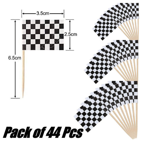 Cake Decoration Cupcake Topper - Race Checkered Flags - Set of 44Pcs